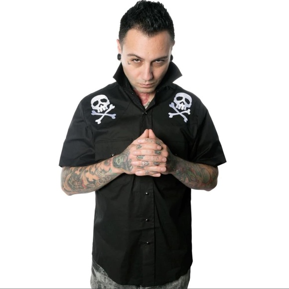 Harlock Skull X Bones Black Western Button Up Shirt S-M-L-XL-2XL-3XL-4XL NWT - Picture 2 of 3